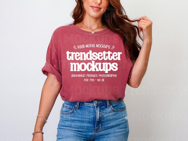 Comfort Colors 1717 Brick T-Shirt Mockup, CC1717 Tee, Minimalist Studio, Real Person Model image 1