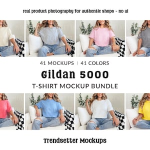 Gildan 5000 T-Shirt Mockup Bundle, G5000 Lifestyle Mocks, Real Model image 1