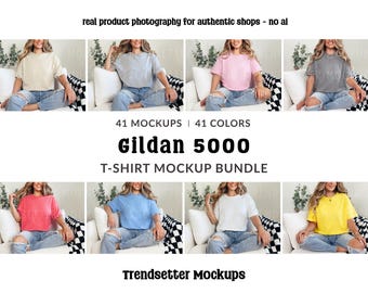 Gildan 5000 T-Shirt Mockup Bundle, G5000 Lifestyle Mocks, Real Model