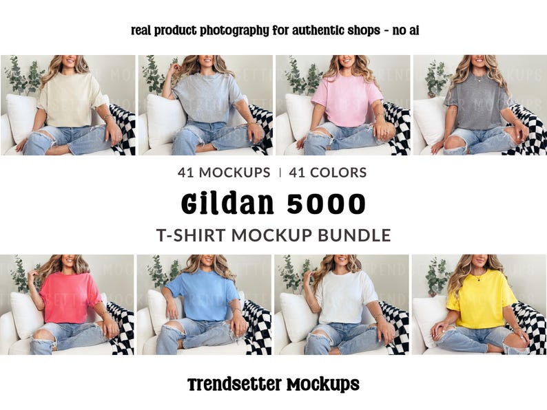 Gildan 5000 T-Shirt Mockup Bundle, G5000 Lifestyle Mocks, Real Model image 1