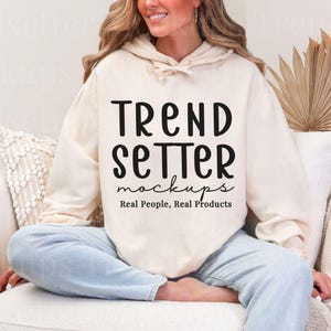 Comfort Colors 1467 Ivory Hoodie Mockup | CC1467 Ivory Hooded Sweatshirt Mock-up | Real Person Model | Trendy Boho Aesthetic