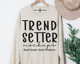 Gildan 18000 Sand Sweatshirt Mockup | G18000 Crewneck Sweatshirt Mock-up | Gildan Sweater Flatlay Mockup | Trendy Boho Aesthetic