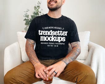 Mens Bella Canvas 3001 Black T-Shirt Mockup, Real Person Model (Digital Download)
