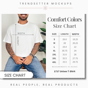 Herren Komfort Farben CC1717 Größentabelle, 1717 Komfort Farben Unisex Größentabelle, Herren Größentabelle, Komfort Farben Mockups