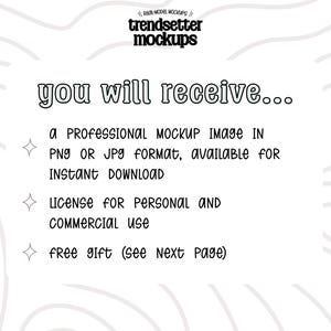The image is a professional mockup image in a specific format, available for instant download. It is a license for personal and commercial use, and there is a free gift (see next page) for the viewer.