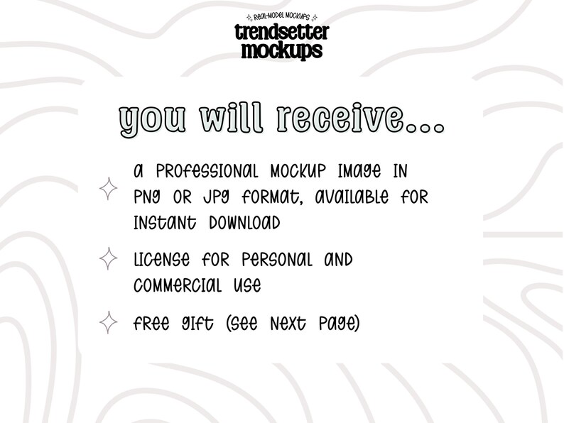 The image is a professional mockup image in a specific format, available for instant download. It is a license for personal and commercial use, and there is a free gift (see next page) for the viewer.