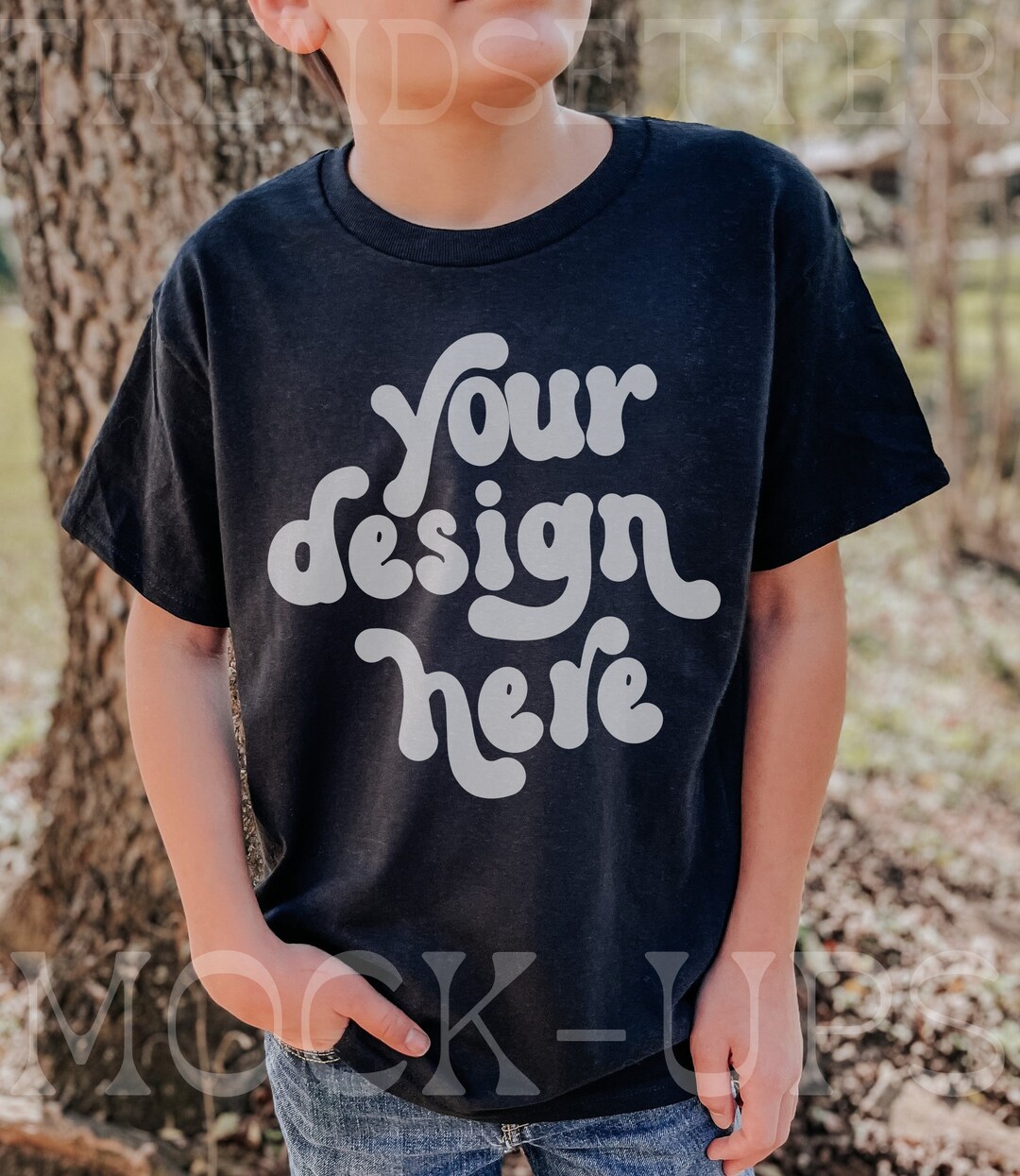 Kids Black Mockup Gildan 5000B , Unisex Trendy Mockup, Youth Black