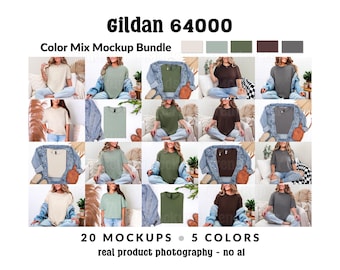 Gildan 64000 T-Shirt Mockup Bundle, G64000 Lifestyle Mocks, Real Model