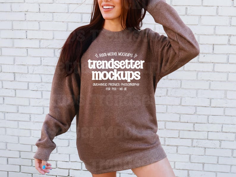 Lane Seven 11004 Terra Brown Mockup, LS11004 Nantucket Crewneck Sweatshirt, Real Person Model image 1