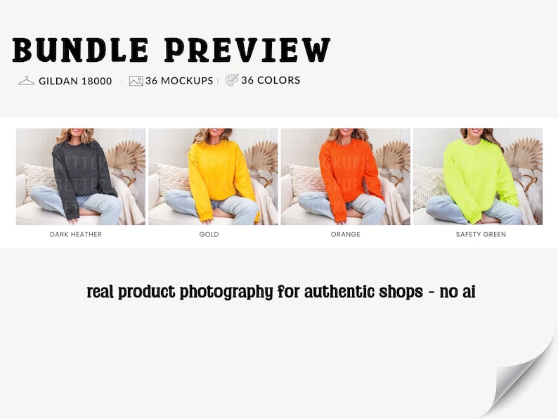 Gildan 18000 Sleeve Mockup Bundle: Boho G18000 Sweatshirt Mocks, Real Model image 6