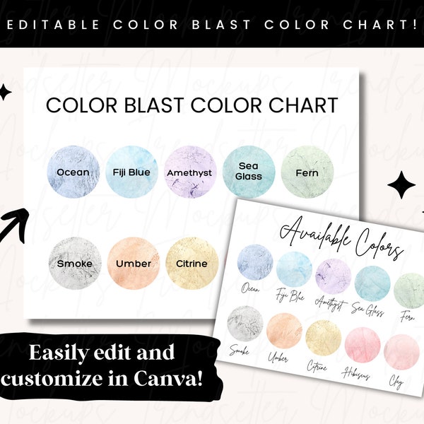 Editable Color Blast Color Chart, Color Blast 1745 Color Chart, Customizable Color Chart Canva Template, Color Blast 1545, POD Seller Tools