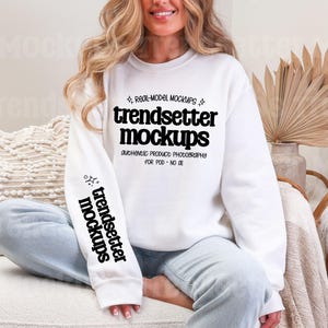 Gildan 18000 Sleeve Mockup Bundle: Boho G18000 Sweatshirt Mocks, Real Model image 8