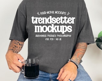Comfort Colors 1717 Pepper Mockup, Mens CC1717 T-Shirt, Real Person Model