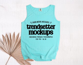 Comfort Colors 9360 Chalky Mint Mockup, CC9360 Tank Top, Trendy Summer Flat Lay Mock-up, No AI