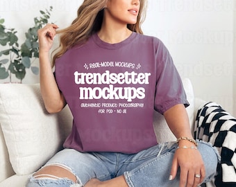 Comfort Colors 1717 Berry Mockup, CC1717 T-Shirt, Real Model
