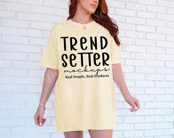 Comfort Colors 1717 Butter Mockup, Koszulka CC1717, Model Prawdziwej Osoby
