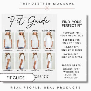 Comfort Colors 1717 Fit Guide, T-Shirt Sizing Measurements for POD, Real Model