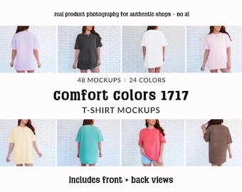 Comfort Colors 1717 Mockup Bundle: Front + Back View of CC1717 Tshirt, Real Person Model