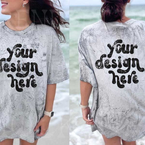 Color Blast Smoke MockUp, Front and Back Comfort Colors C1745 Trendy Color Blast Mock up, Grey Tie Dye Shirt Mock-Up, Size Chart