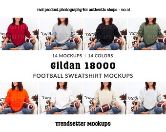 Gildan 18000 Sweatshirt Mockup Bundle, G18000 Football Mocks, echtes Modell