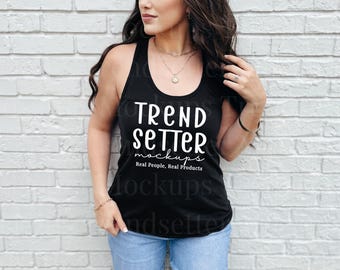 Next Level 1533 Mockup, NL1533 Black Tank Mock-up, Trendy Fitness Tank Top Mockup, Real Person Model