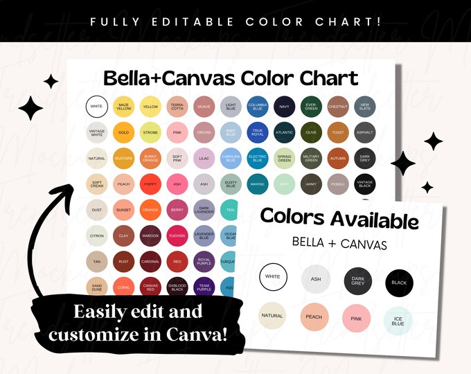Bella Canvas 3001CVC Color Chart Display in Horizontal Orientation With ...
