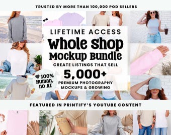 Whole Shop Mockup Bundle: Comfort Colors 1717, Gildan 18000, Bella Canvas 3001, Real Model