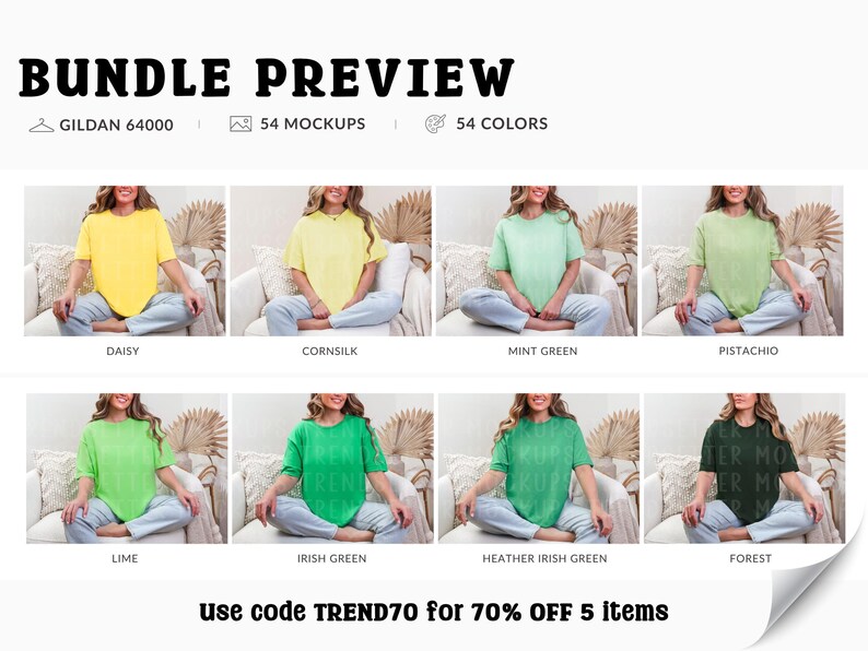 Gildan 64000 T-Shirt Mockup Bundle, G64000 Oversized Tee Mock-ups, Boho Lifestyle, Real Model image 5