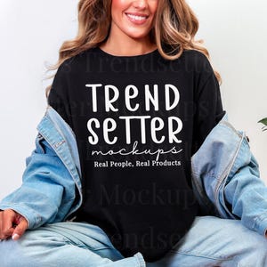 Gildan 64000 Black TShirt Mockup | G64000 Black Mockup | Real Person Model | POD | G640 Casual Simple Neutral Styled Aesthetic