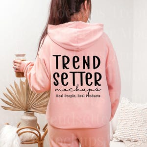 Comfort Colors 1467, 1469 Peachy Set Mockup | CC1469 Fleece Sweatpants | CC1467 Back of Hoodie Mock-up | Real Person Model | Cozy Aesthetic