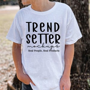 Kids White Mockup Gildan 5000B, Unisex Trendy Mock-up, Youth White Shirt, Boys Mock, Kids Gildan 5000B Real Person Model