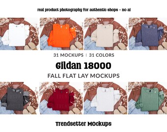 Gildan 18000 Mockup Bundle, G18000 Fall Sweatshirt Flat Lays (Real Photography)