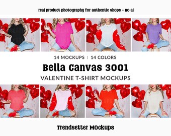 Bella Canvas 3001 Mockup Bundle, BC3001 Valentine T-Shirt Mocks, Real Model