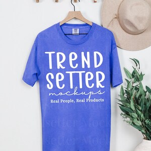 Comfort Colors 1717 Periwinkle Tshirt Flatlay Mockup | CC1717 Blue Flat Lay Mock-up | Oversized Tee Shirt | Trendy Minimalist Boho Mock
