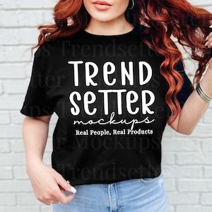 Gildan 64000 Black Mockup, G640 Simple Oversized Tee Mock-up, Trendy Minimalist Mock, High Quality PNG, Real Person Model