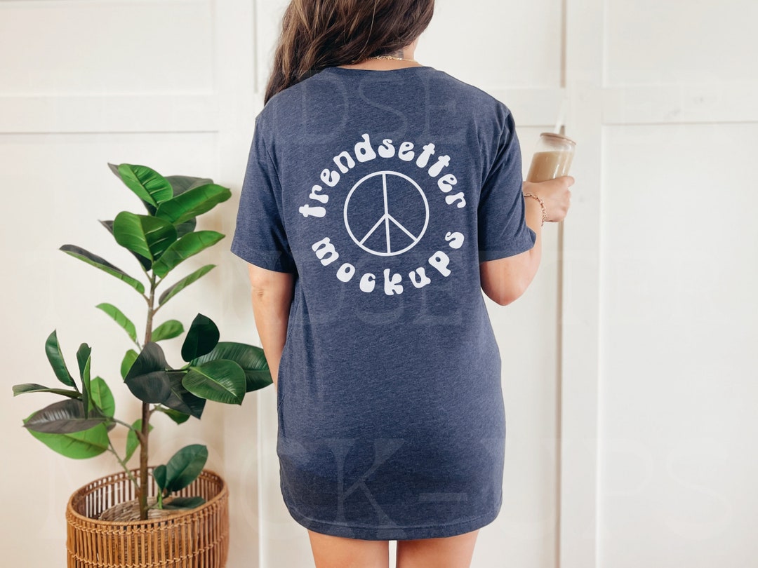 Bella Canvas 3001 Heather Navy Mockup, BC3001 Trendy Back of Shirt Mock ...