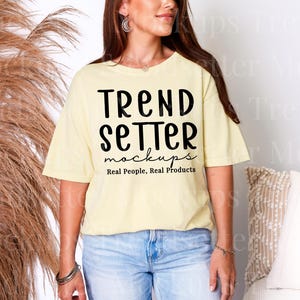 Comfort Colors 1717 Banana TShirt Mockup | CC1717 Banana Shirt Mock-up | Real Person Model | Mock for POD | Trendy Minimalist Boho Aesthetic