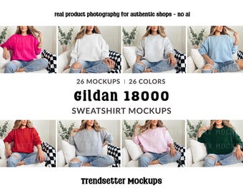 Gildan 18000 Mockup Bundle, G18000 Crewneck Sweatshirt, Real Model