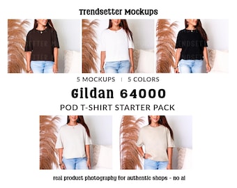Gildan 64000 T-Shirt Mockup Bundle, Boho G64000 Lifestyle Mocks, Real Model