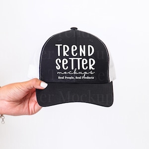 Yupoong 6606 Black White Mockup | Classic Snapback Hat Mockup | Retro Trucker Hat | Styled Snapback Hat Mock | Real Model | Simple Aesthetic