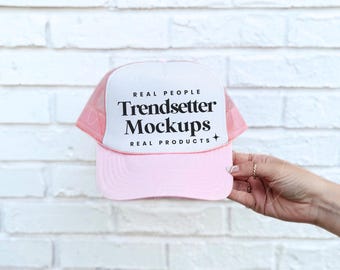 Otto 39-169 Soft Pink Mockup, Mesh Trucker Hat, Real Person Model (Digital Download)