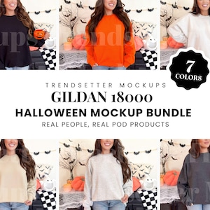 Gildan 18000 Halloween Mockup Bundle, G18000 Crewneck Thanksgiving Collection, Trendy Fall Shop Bundle, Real Person Model