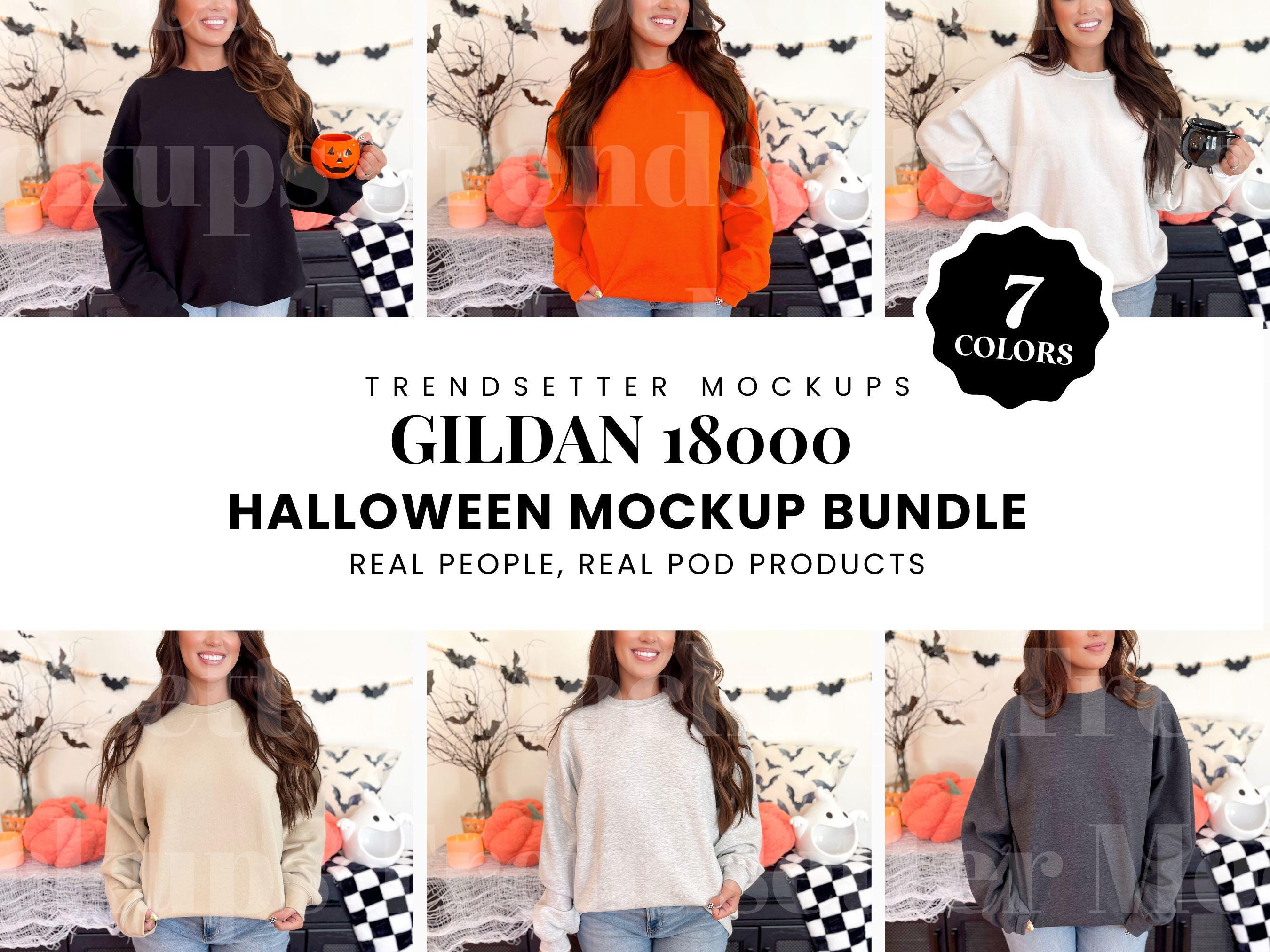 Gildan 18000 Halloween Mockup Bundle, G18000 Crewneck Thanksgiving Collection, Trendy Fall Shop Bundle, Real Person Model