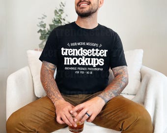 Bella Canvas 3001 zwart T-shirtmodel heren, echt persoonsmodel