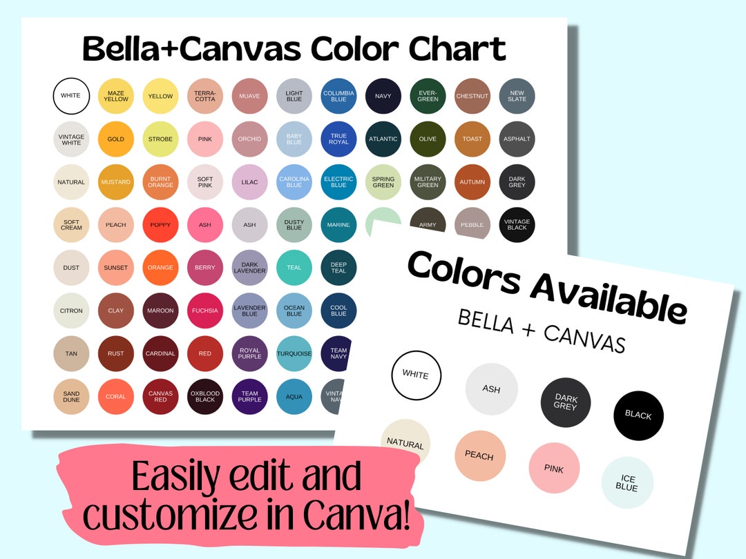 Editable Bella Canvas Color Chart Bella Canvas 3001 Color Etsy