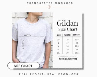 Gildan 5000B Youth Size Chart Mockup