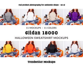 Paquete de maquetas de Halloween Gildan 18000, sudaderas de otoño G18000, modelo de persona real