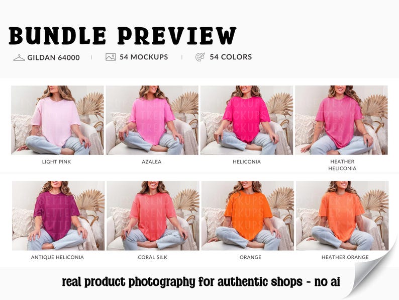Gildan 64000 T-Shirt Mockup Bundle, G64000 Oversized Tee Mock-ups, Boho Lifestyle, Real Model image 4