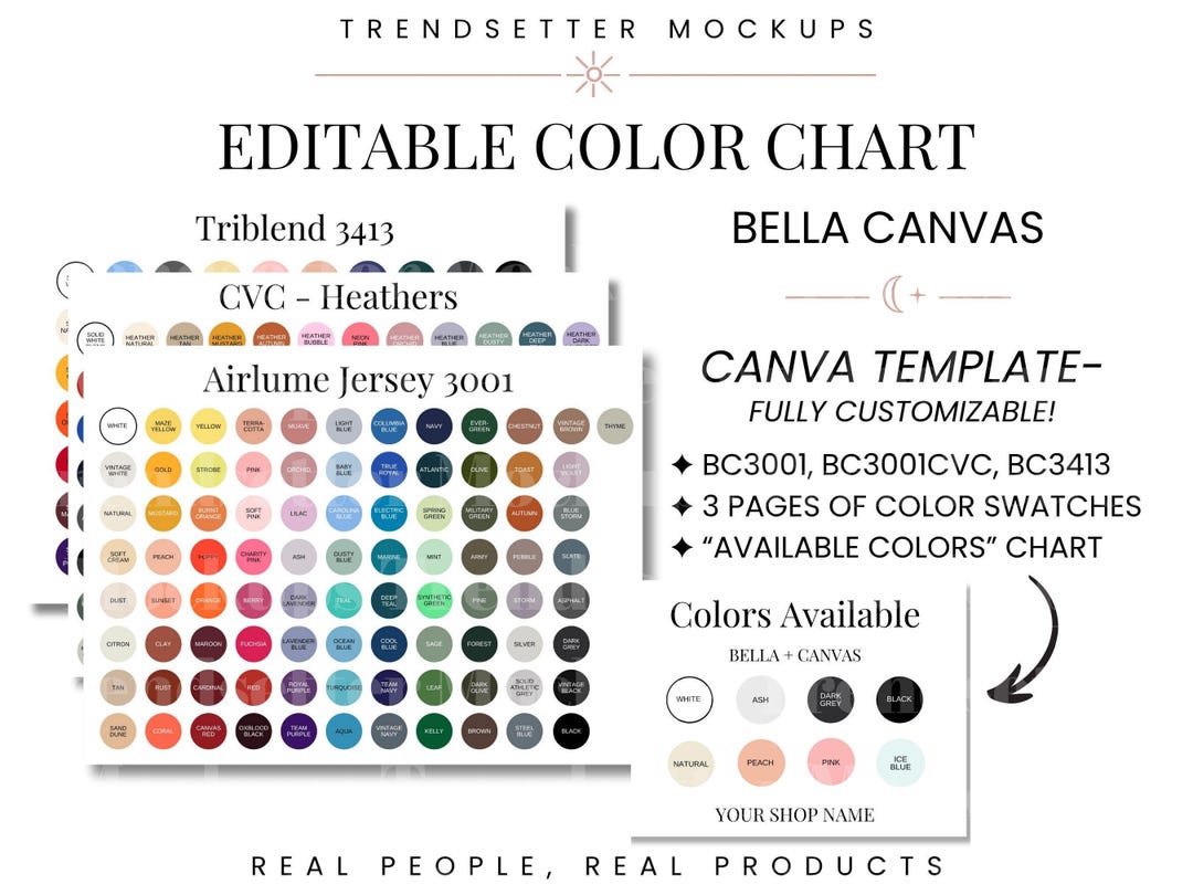 Editable Bella Canvas Color Chart (canva Template) - Etsy