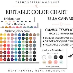 Bewerkbare Bella Canvas-kleurenkaart, Bella Canvas 3001 kleurenkaart, bewerkbare kleurenkaart Canva-sjabloon, 3001CVC-kaart, Triblend BC3413